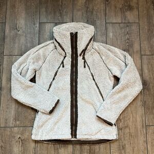 Kuhl Flight Jacket Full Zip Up Hood Deep Pile Fleece Retro Stone Fuzzy Women's L